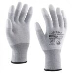 Mănușă ESD din poliester din fibră de carbon cu vârfurile degetelor imersate în PU - ZEBRA-1