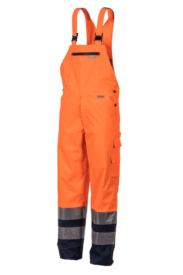 Pantaloni de iarnă şi de ploaie cu pieptar, portocalie/albastru marin - 2066 - imagine 3