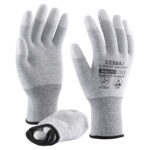 Mănușă ESD din poliester din fibră de carbon cu vârfurile degetelor imersate în PU - ZEBRA-1-V