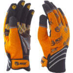 Mănuşi pentru şoferi cu palmieră galben-negru, cu dosul pamei portocaliu - MKN1